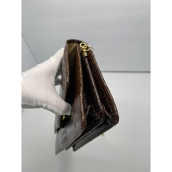 Vintage Clutch Handbag Envelope Style Snake Gator print brown Faux Leather Chain - Picture 8 of 16